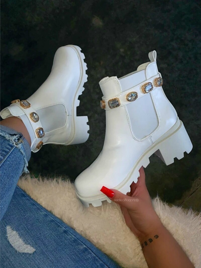 Snazzy Crystal Belt Buckle Ankle Boots