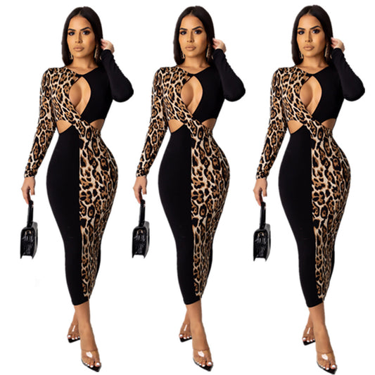 Black & a Hint Leopard Cutout Color-Block Dress