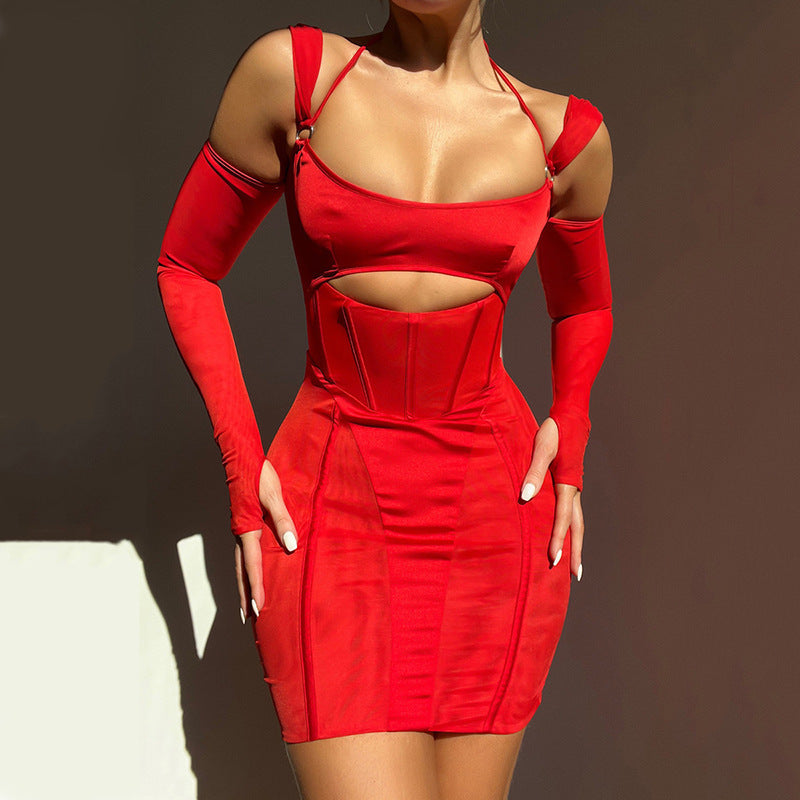 Succulence Collection Sling Tight Backless Mesh Dress