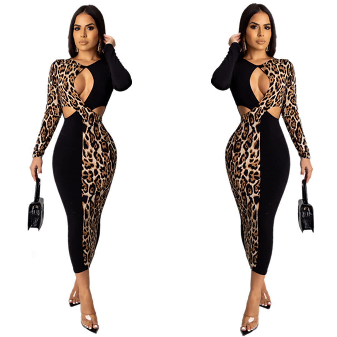 Black & a Hint Leopard Cutout Color-Block Dress