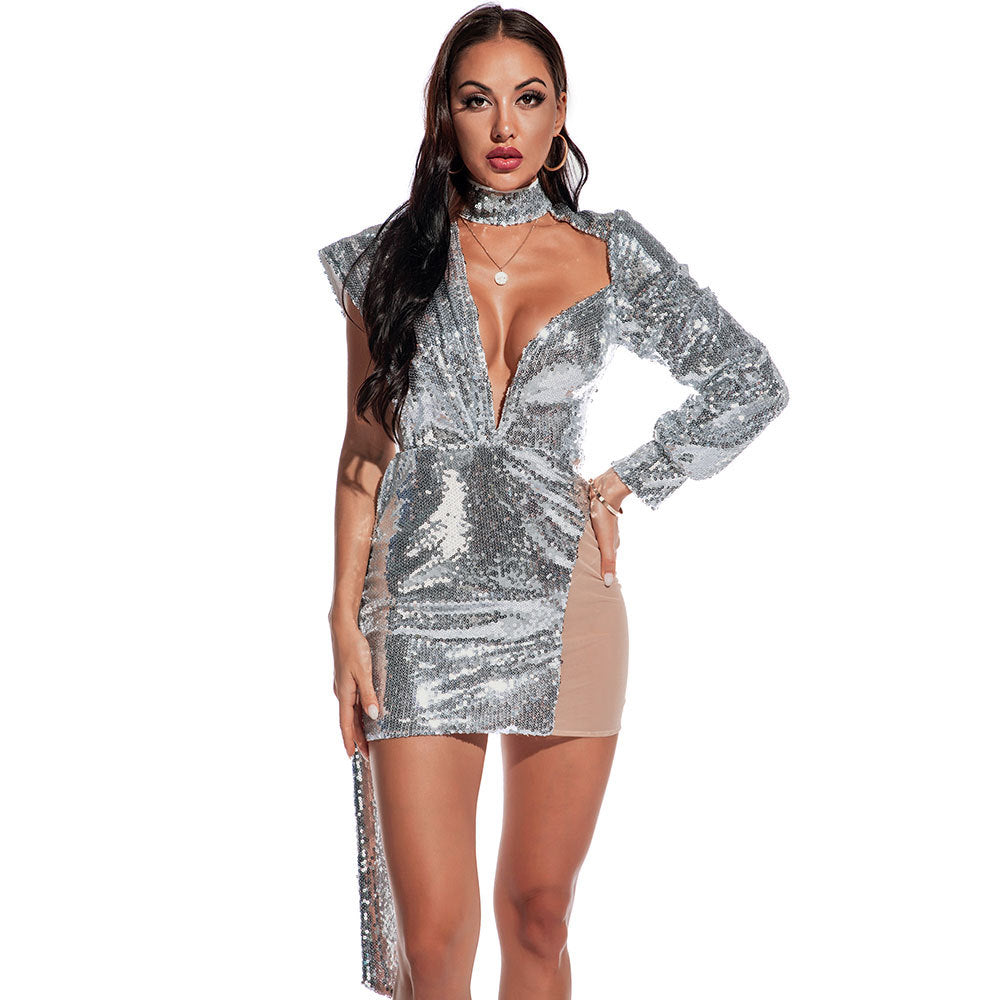 Black & a Hint Women's Elegant Sequin Dress