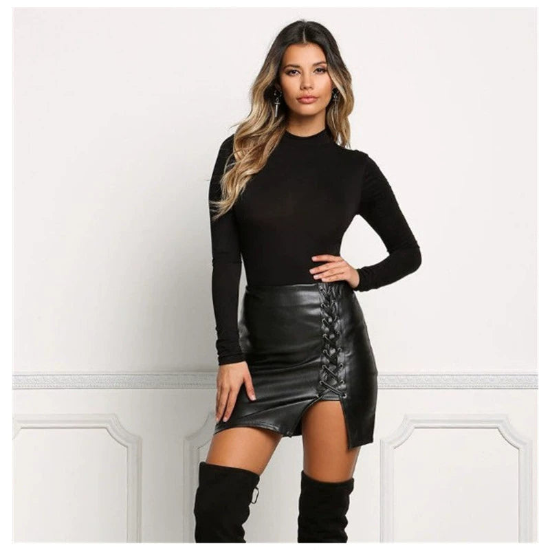 Black & a Hint High Waist Bodycon Pleather Skirt