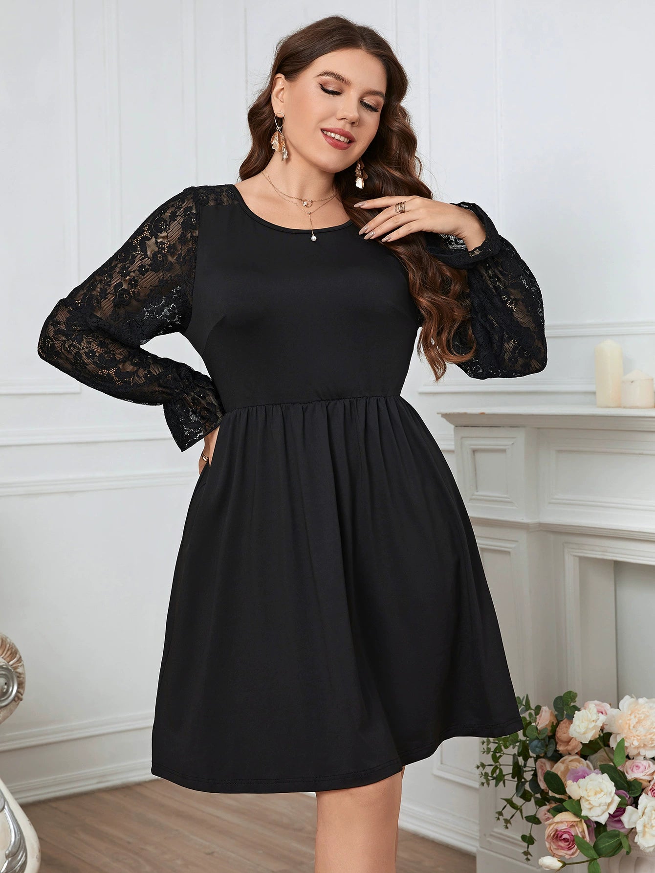 Black & a Hint Lace Stitch Youthful Style Dress