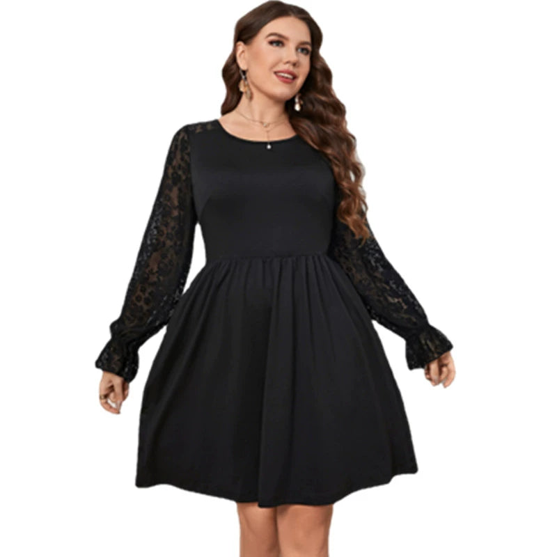 Black & a Hint Lace Stitch Youthful Style Dress