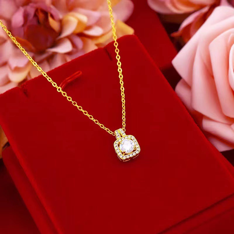 Statement Lady Fashion Jewelry Set Zircon Gem Pendant Chain Choker Necklace For Women Gold Color Stud Earring Statement Wedding Ring