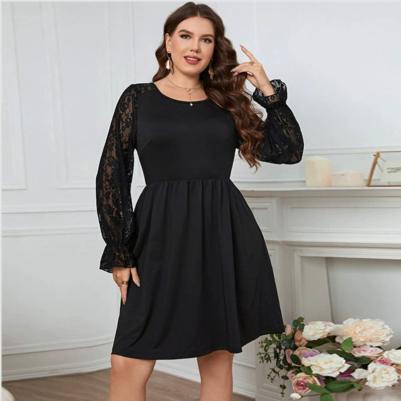 Black & a Hint Lace Stitch Youthful Style Dress