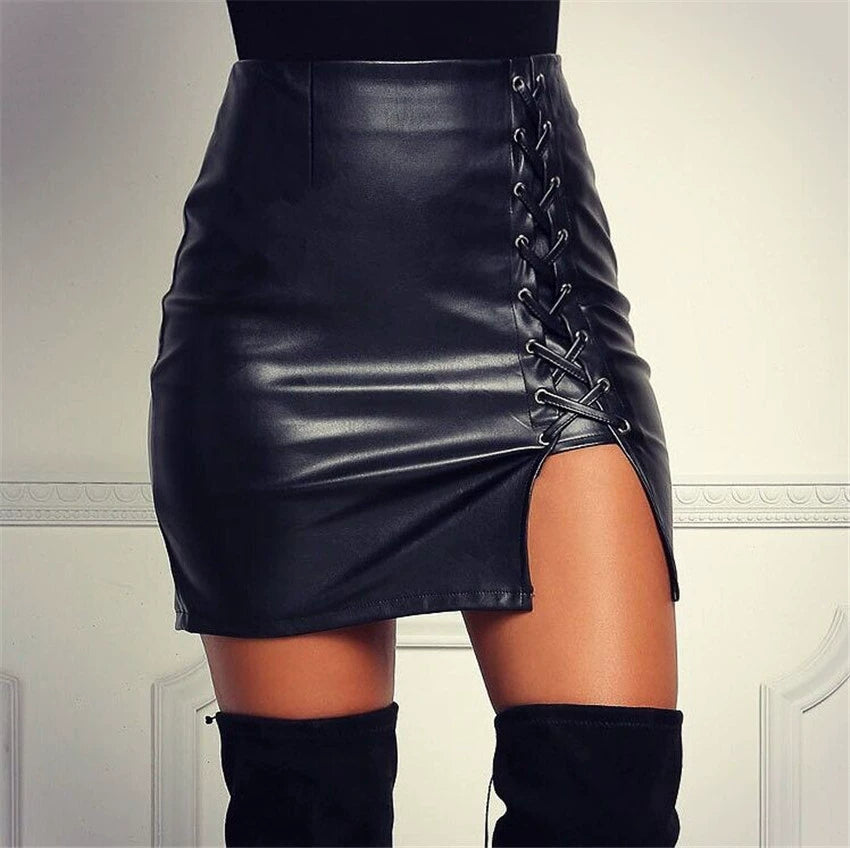 Black & a Hint High Waist Bodycon Pleather Skirt