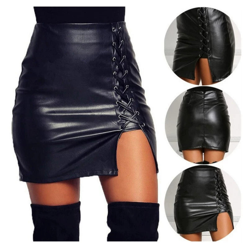 Black & a Hint High Waist Bodycon Pleather Skirt