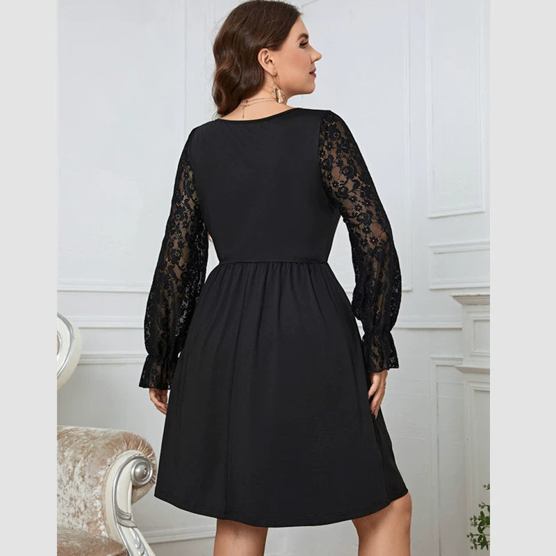 Black & a Hint Lace Stitch Youthful Style Dress