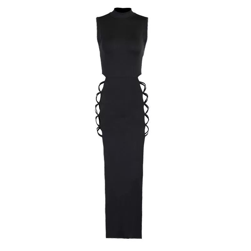 Black & a Hint Slim Hollow Split Dress