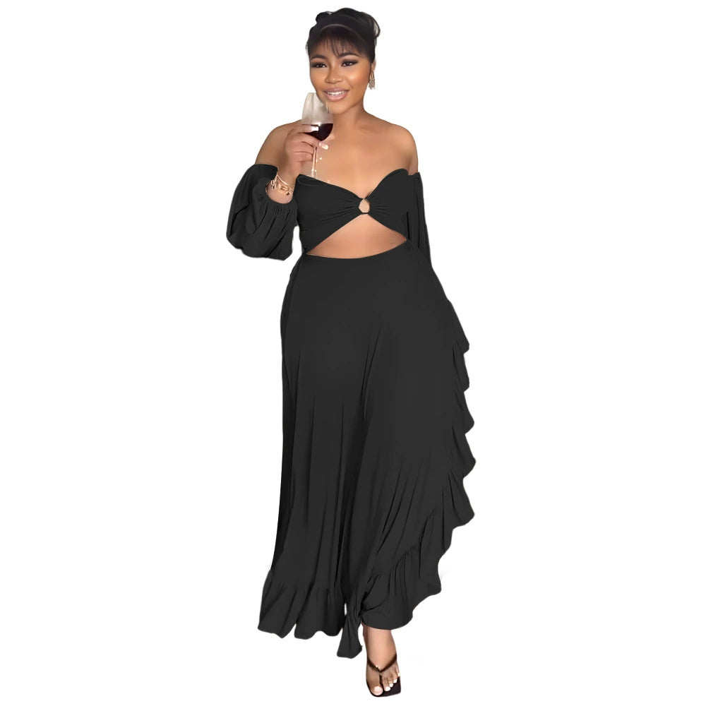 Black Asymmetrical Sexy Crop Top & Skirt