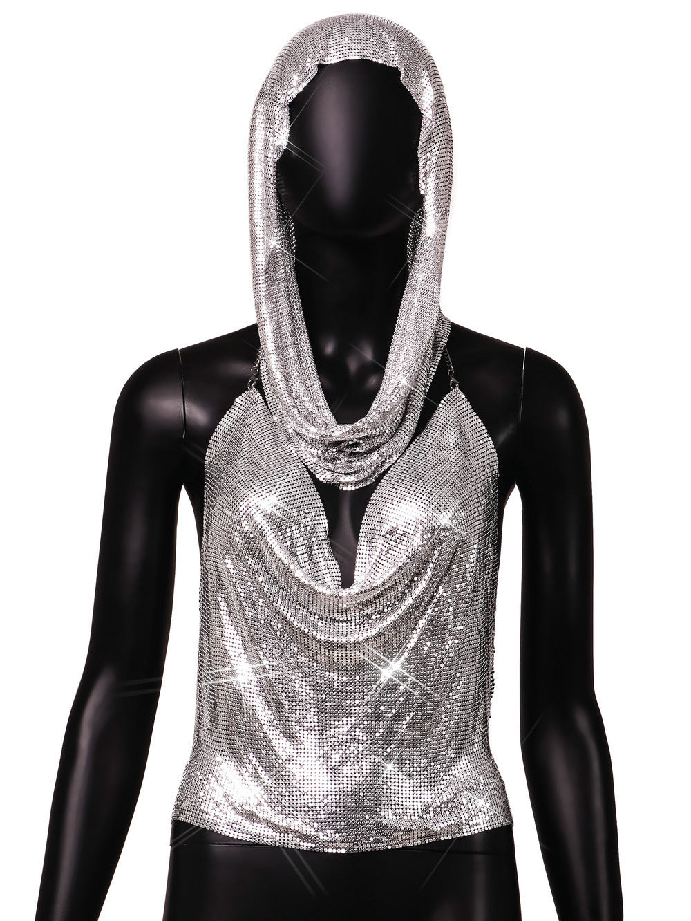 Succulence Collections Back Slit Sequins Top Scarf Two-piece Set