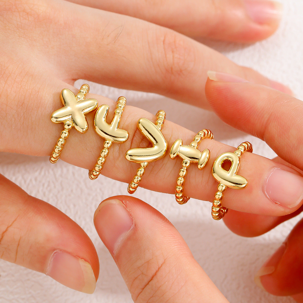 Statement Lady 18K Gold Glossy Brass Balloon Letter Ring