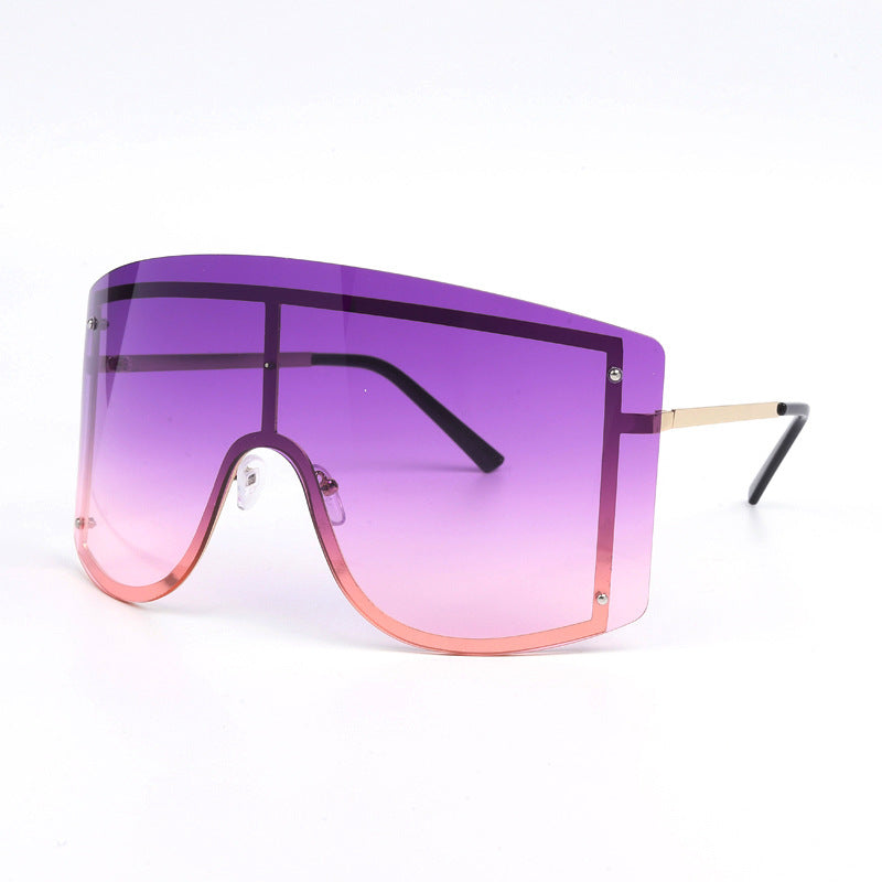 Spectacles On Rimless Oversized Motorcycle Gradient Sunglasses