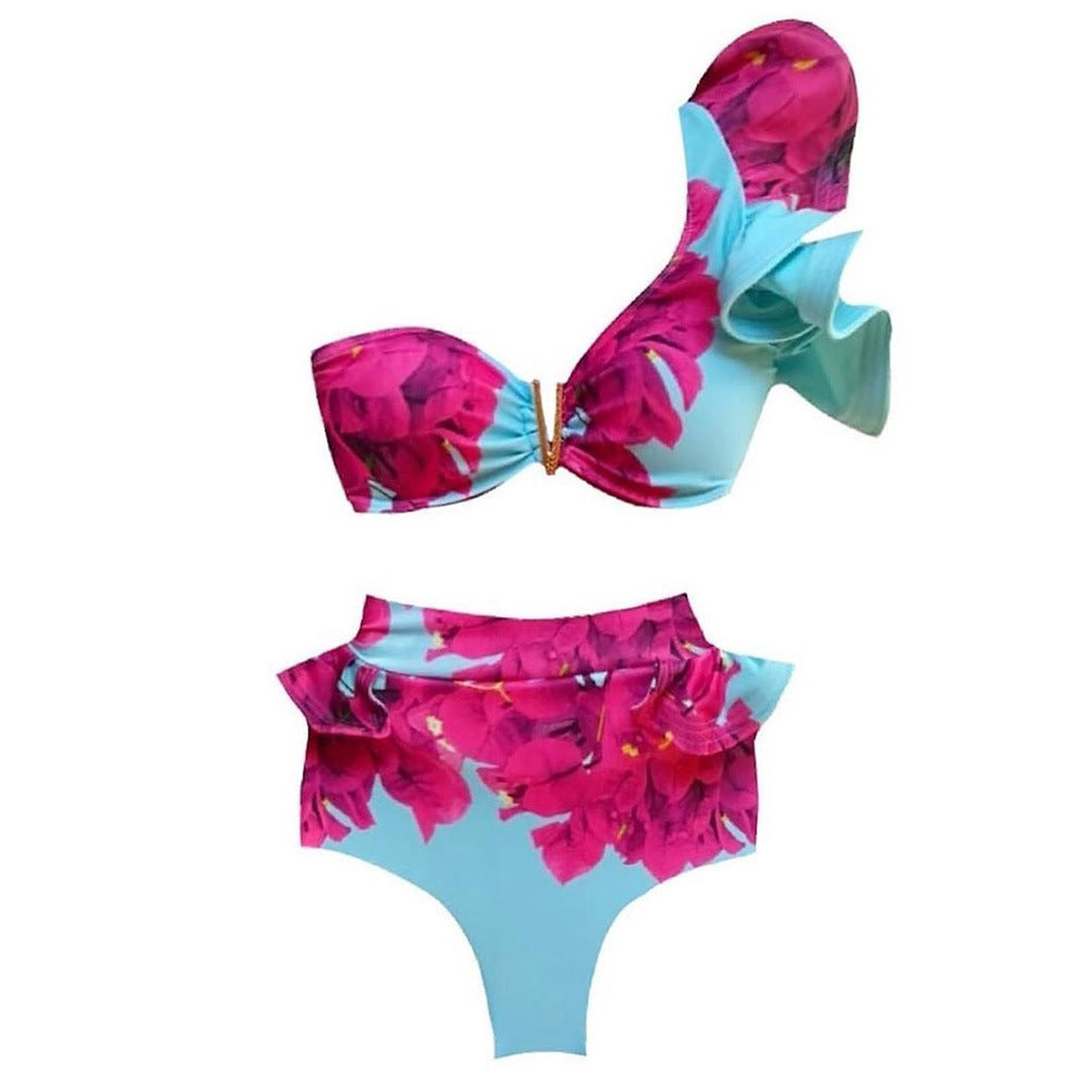 Succulence Collection Flounce Strap Designs with High Waist Split Bikini Swimsuit