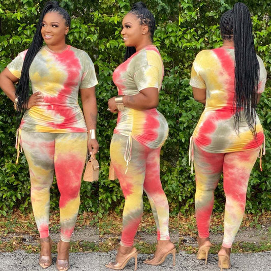 Sensational Essentials Hot Tye-dyed Short-Sleeved Ladies Suit