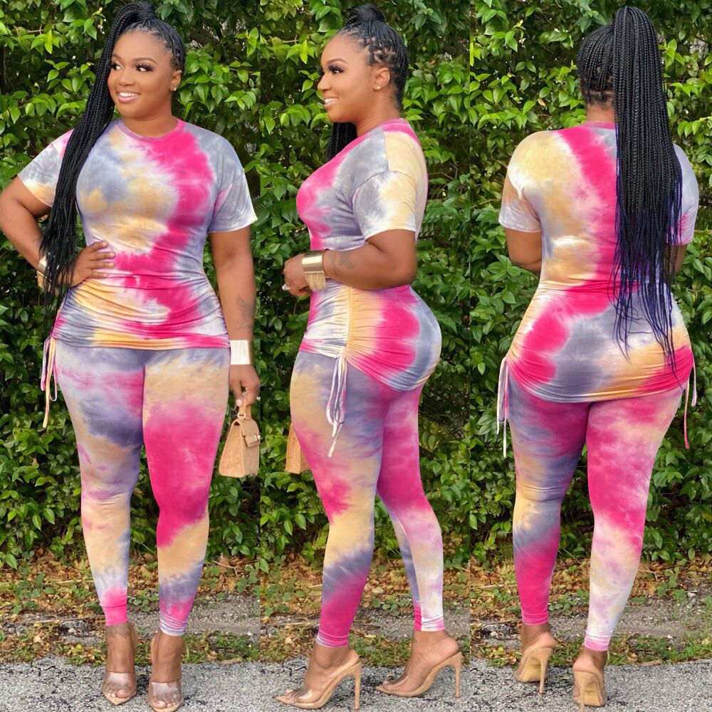 Sensational Essentials Hot Tye-dyed Short-Sleeved Ladies Suit