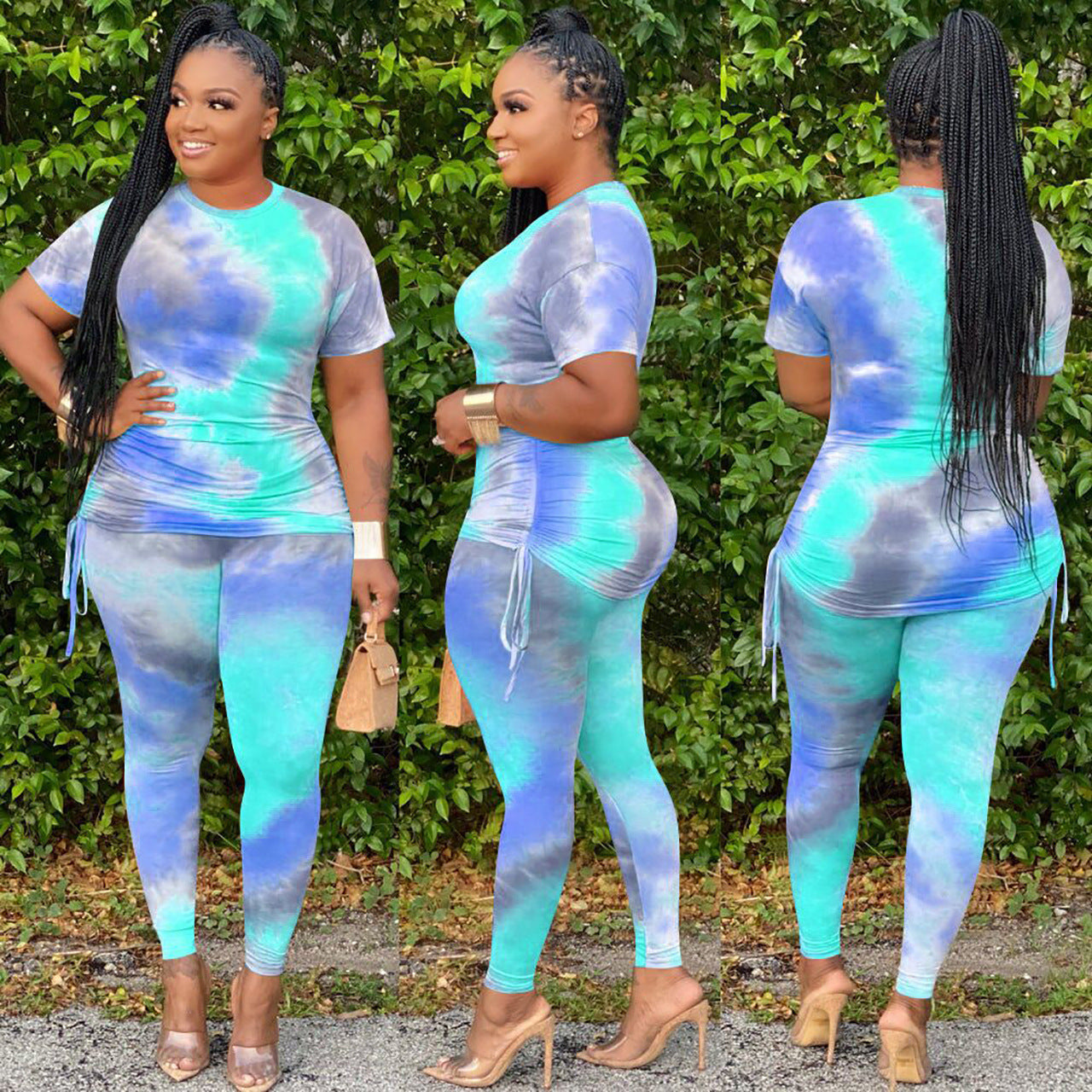 Sensational Essentials Hot Tye-dyed Short-Sleeved Ladies Suit