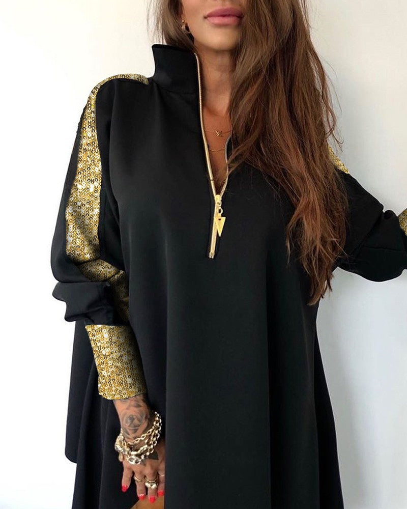 Sensational Essentials Sequined Zippered Shirt Jacket