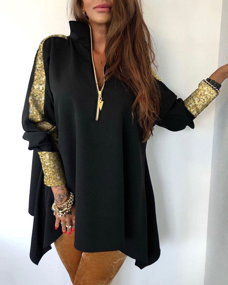 Sensational Essentials Sequined Zippered Shirt Jacket