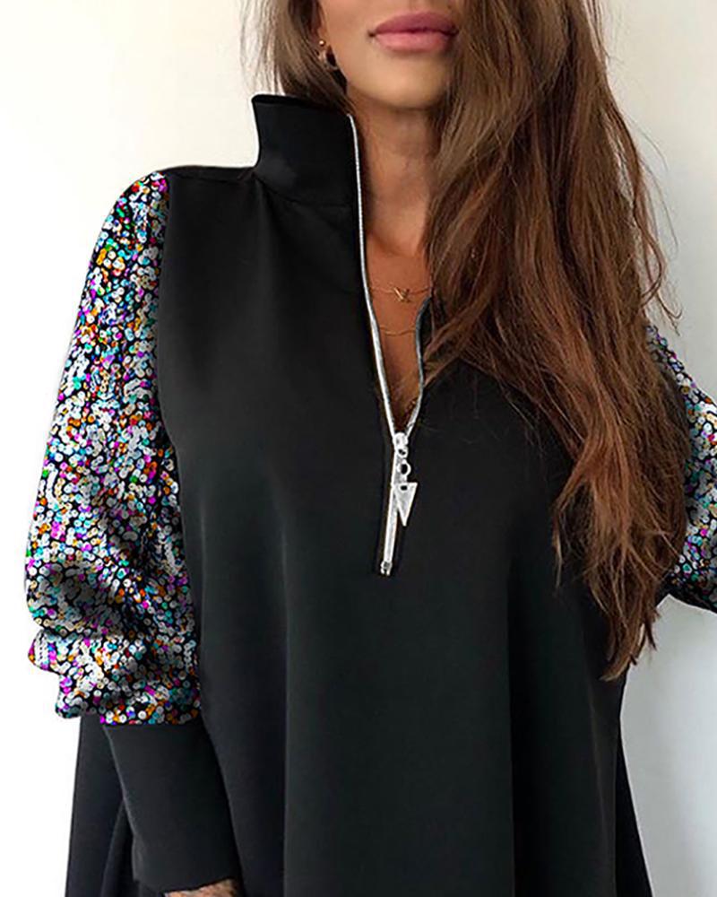 Sensational Essentials Sequined Zippered Shirt Jacket