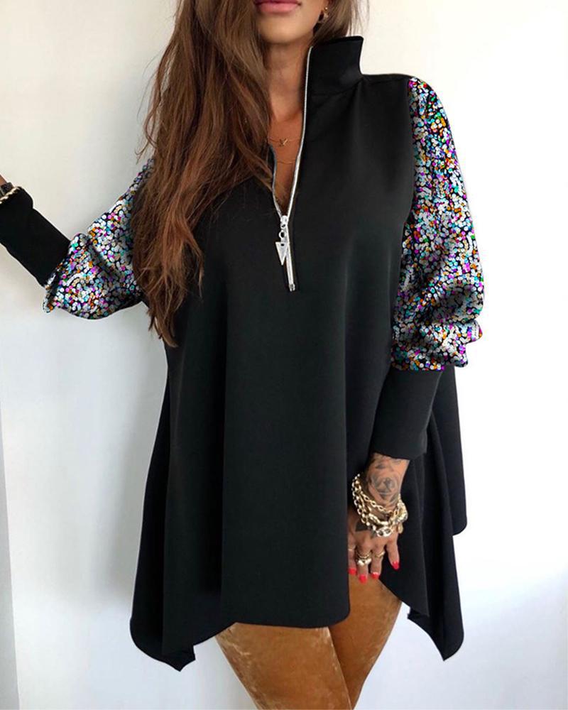 Sensational Essentials Sequined Zippered Shirt Jacket