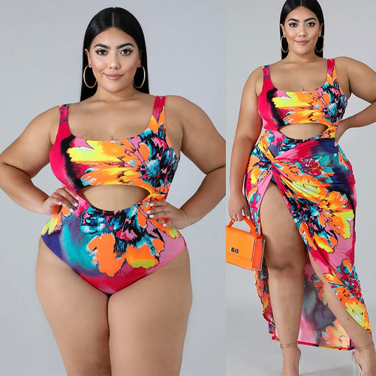 Succulence Collection One-piece Skirt Print Swimsuit