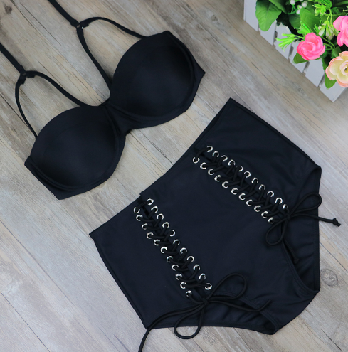 Black & a Hint High Waisted Bathing Suit