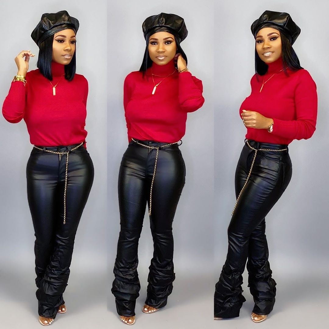 Sensational Essentials Leather Pile Hem Long Trousers