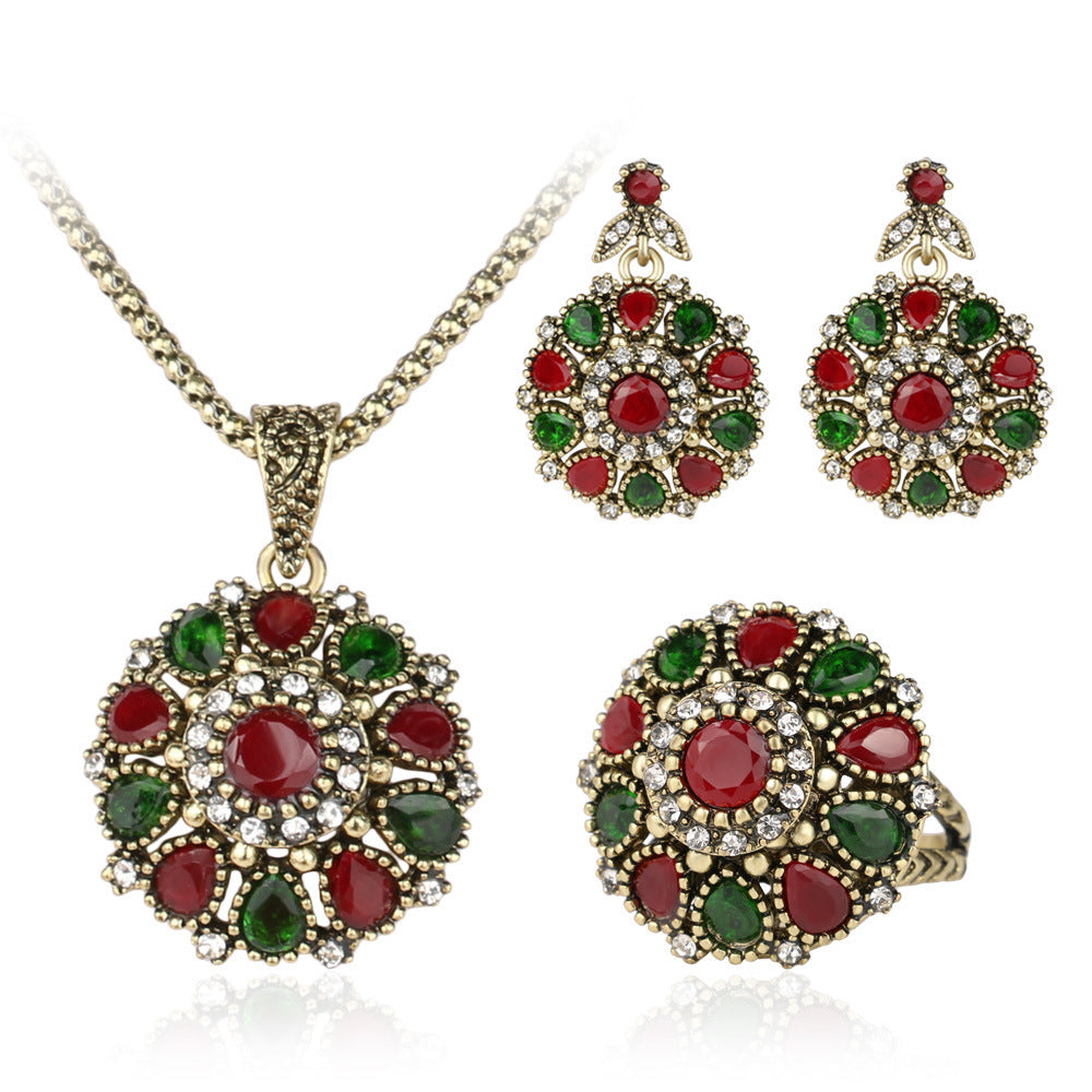 Statement Lady Antique Wedding Necklace Ring Earring Jewelry Set