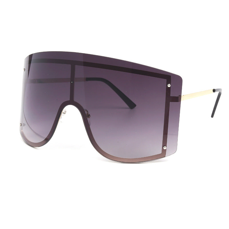 Spectacles On Rimless Oversized Motorcycle Gradient Sunglasses