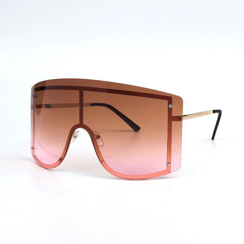 Spectacles On Rimless Oversized Motorcycle Gradient Sunglasses