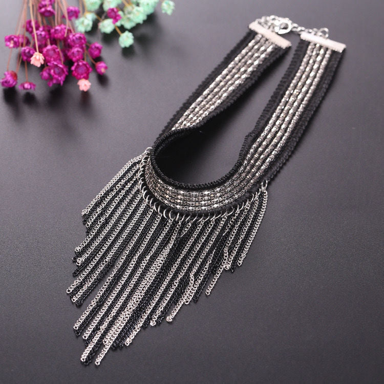 Statement Lady Black Clavicle Tassel Necklace