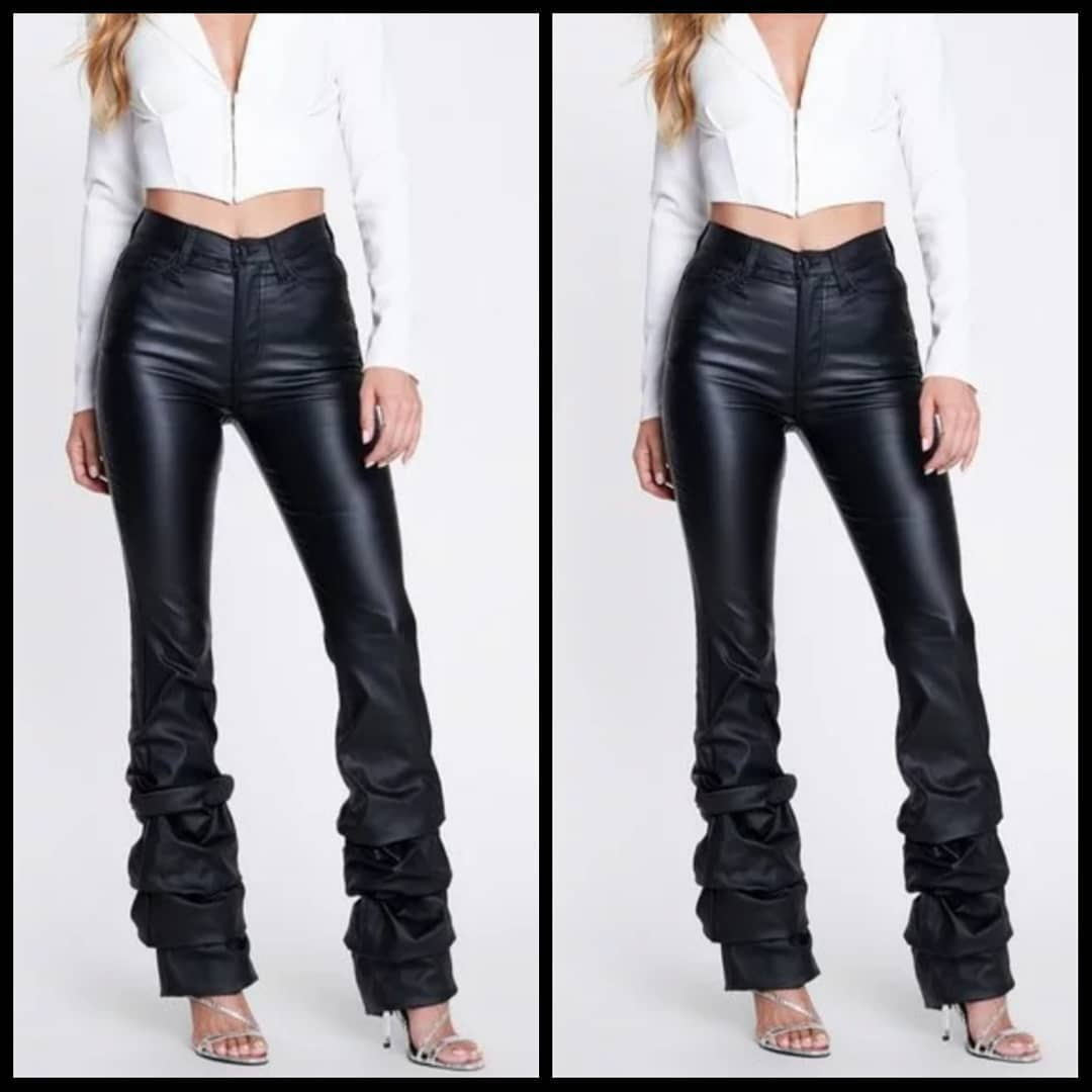 Sensational Essentials Leather Pile Hem Long Trousers