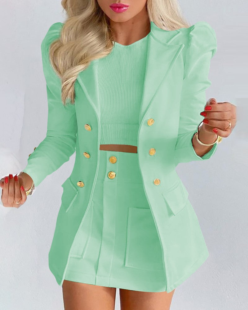 Sensational Essentials Fashion Solid Color Casual Suit