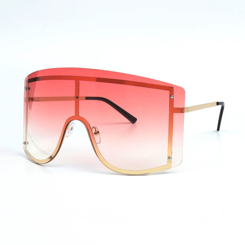 Spectacles On Rimless Oversized Motorcycle Gradient Sunglasses