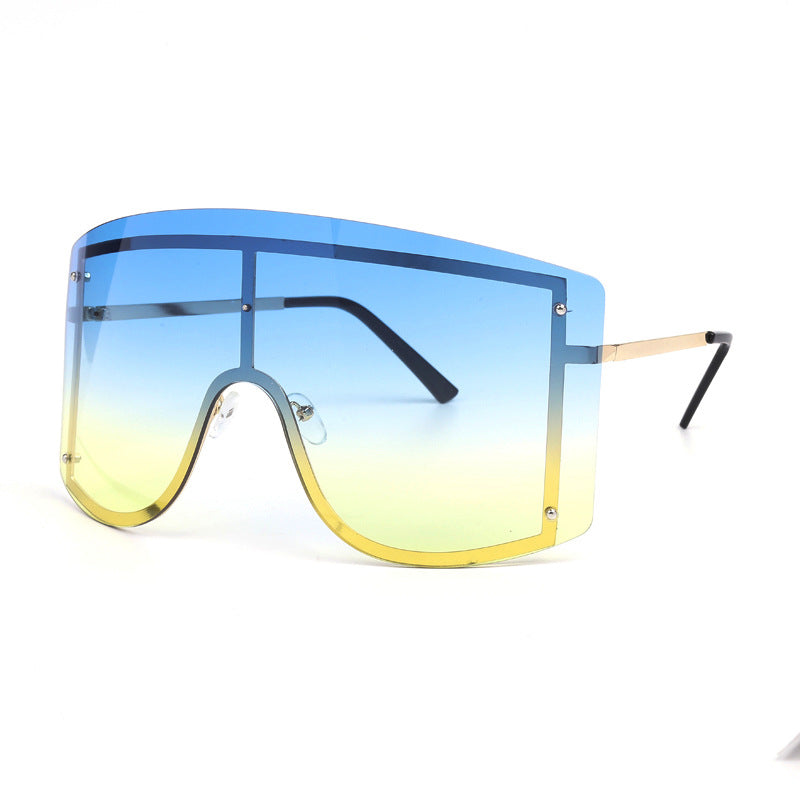 Spectacles On Rimless Oversized Motorcycle Gradient Sunglasses