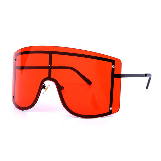 Spectacles On Rimless Oversized Motorcycle Gradient Sunglasses