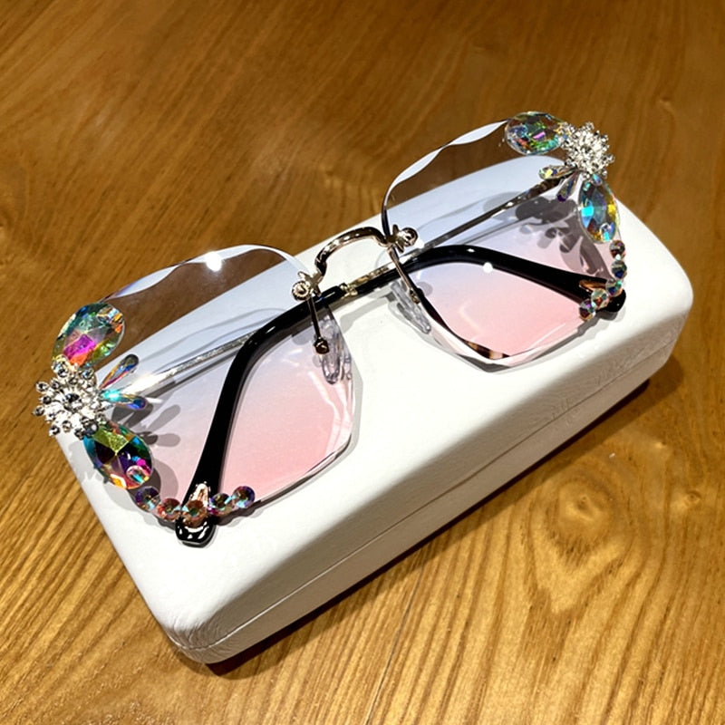 Spectacles On Luxury Vintage Square Rhinestone Sunglasses