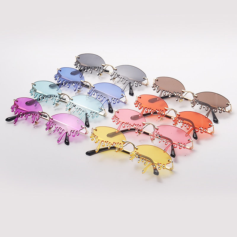 Spectacles On Unique Tears Shape Rimless Sunglasses