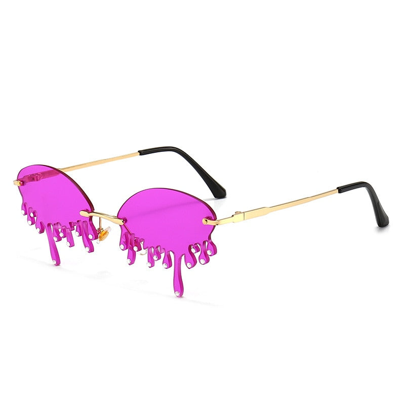 Spectacles On Unique Tears Shape Rimless Sunglasses