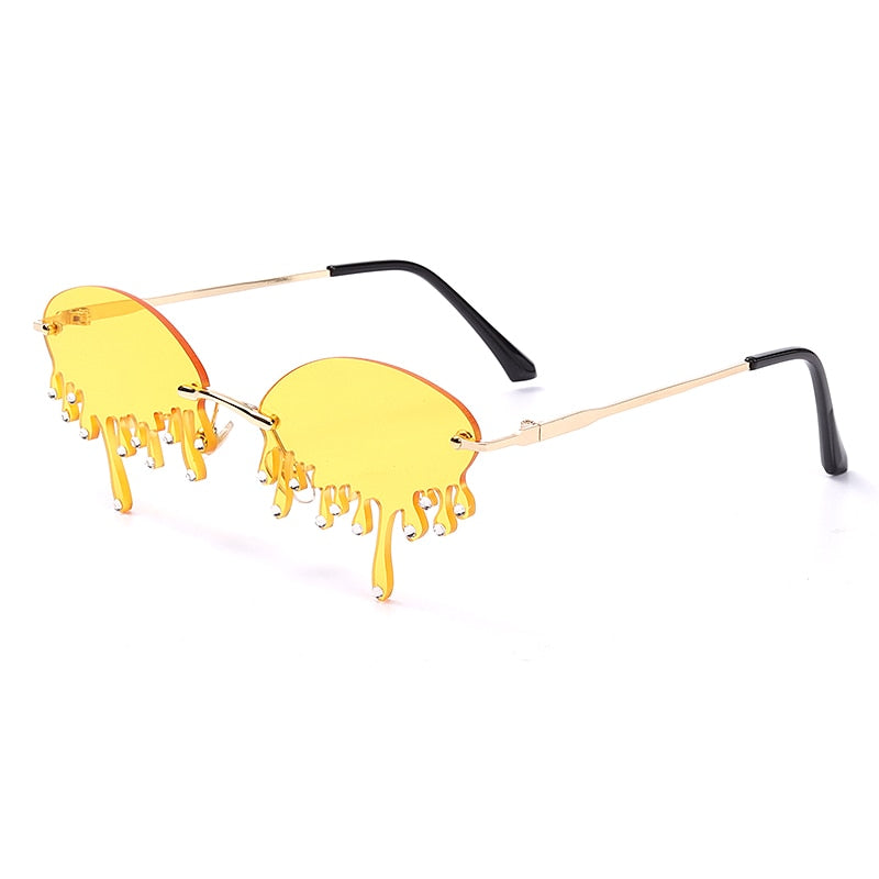 Spectacles On Unique Tears Shape Rimless Sunglasses