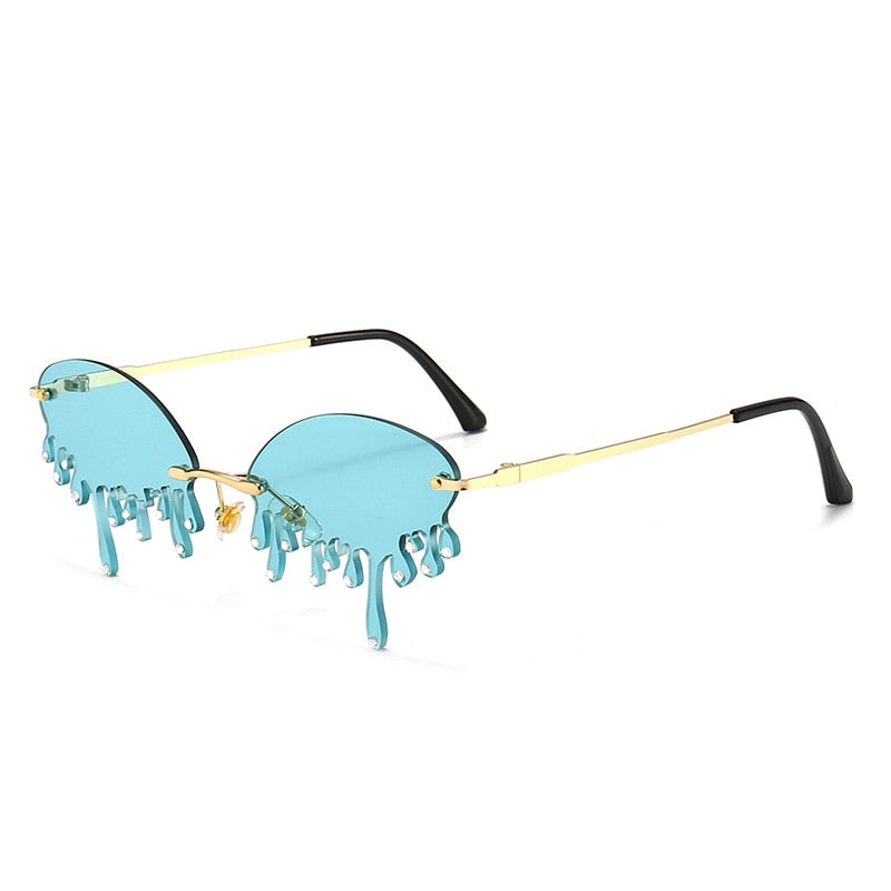 Spectacles On Unique Tears Shape Rimless Sunglasses