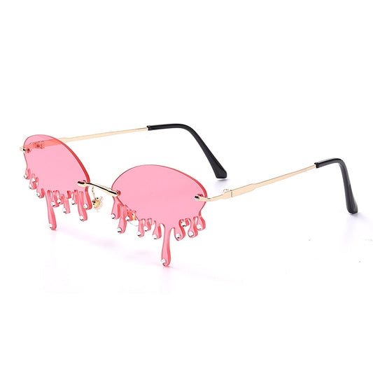 Spectacles On Unique Tears Shape Rimless Sunglasses