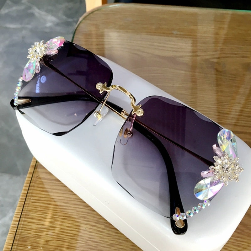 Spectacles On Luxury Vintage Square Rhinestone Sunglasses