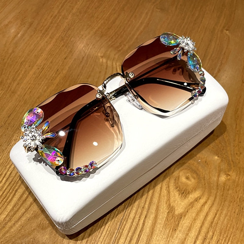 Spectacles On Luxury Vintage Square Rhinestone Sunglasses