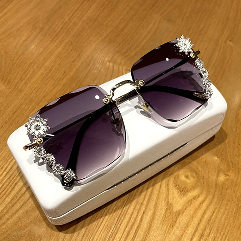 Spectacles On Luxury Vintage Square Rhinestone Sunglasses