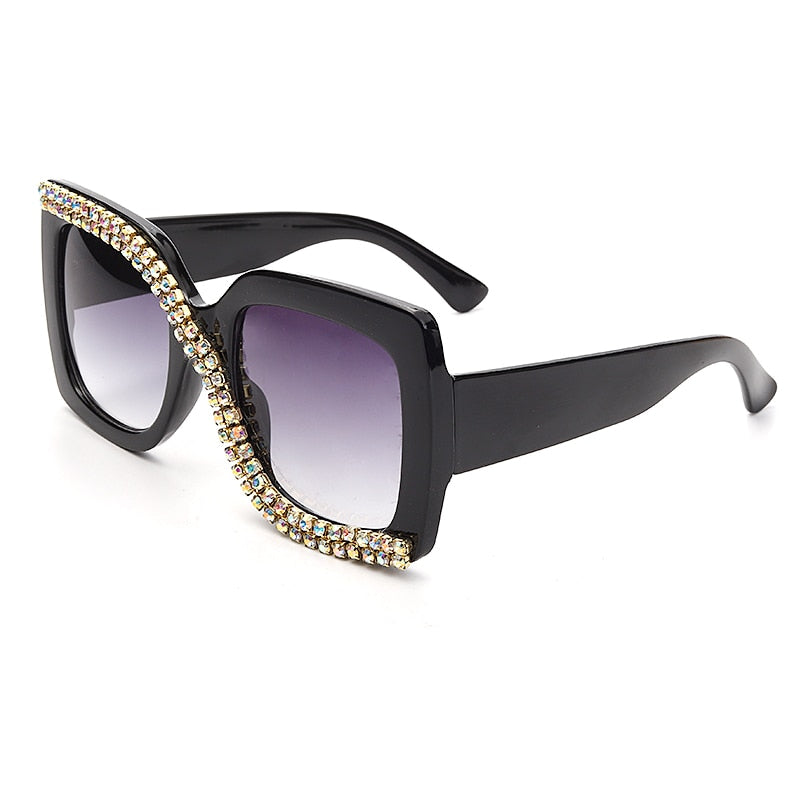 Spectacles On Vintage Oversize Square Rhinestone Cross Eyed Sunglasses