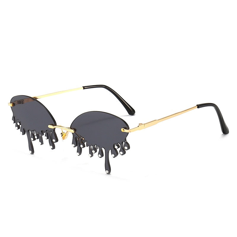 Spectacles On Unique Tears Shape Rimless Sunglasses