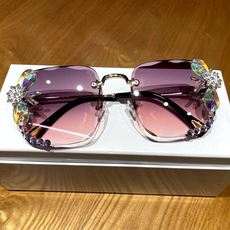 Spectacles On Luxury Vintage Square Rhinestone Sunglasses